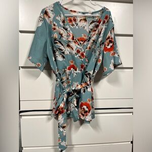 Blue Floral Top with Tie